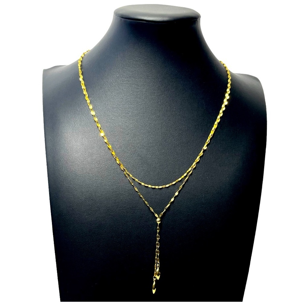 14K Yellow GOLD Y Double Strand Lariat Necklace NWT 18"